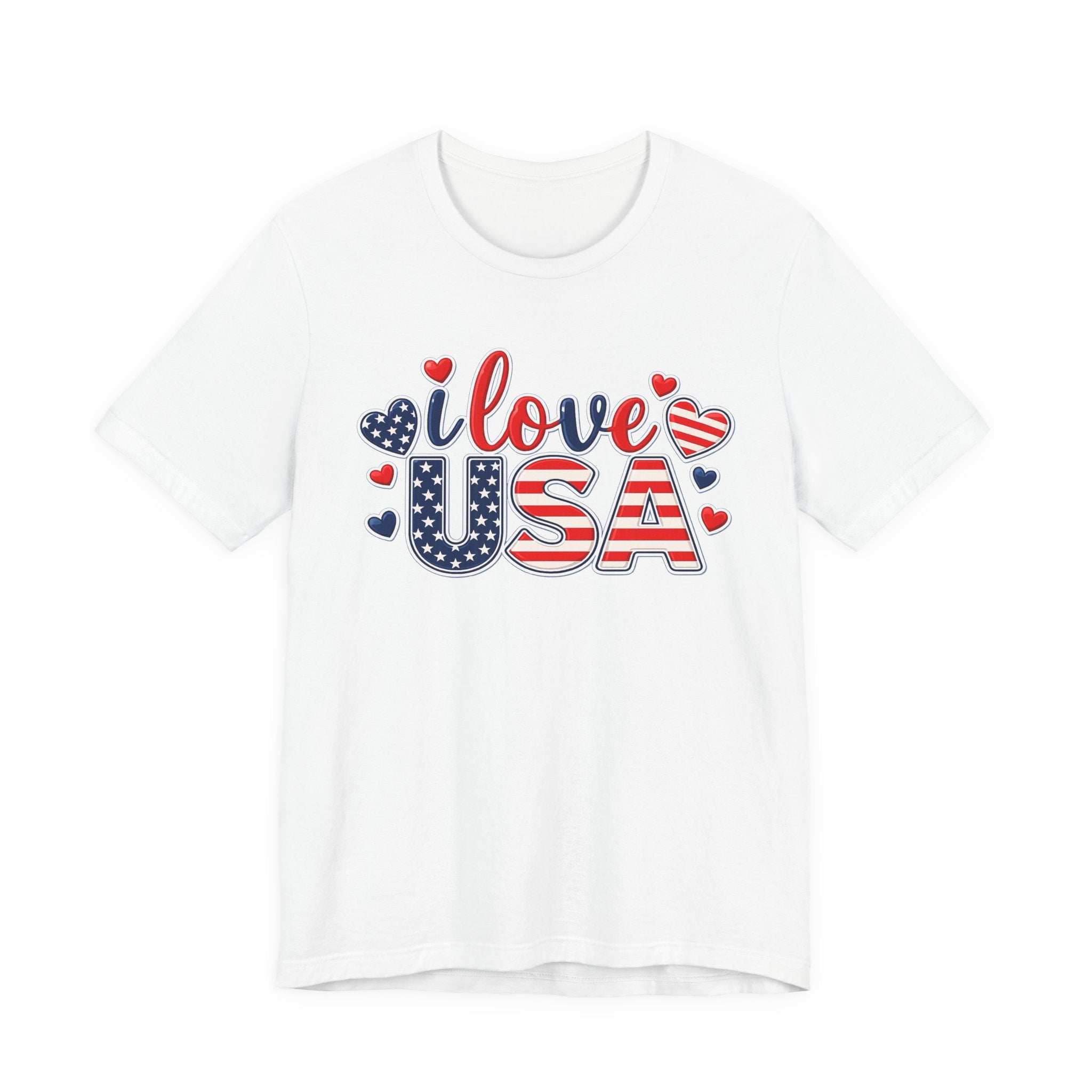 I Love USA T-Shirt — Patriotic Hearts Fourth of July Tee