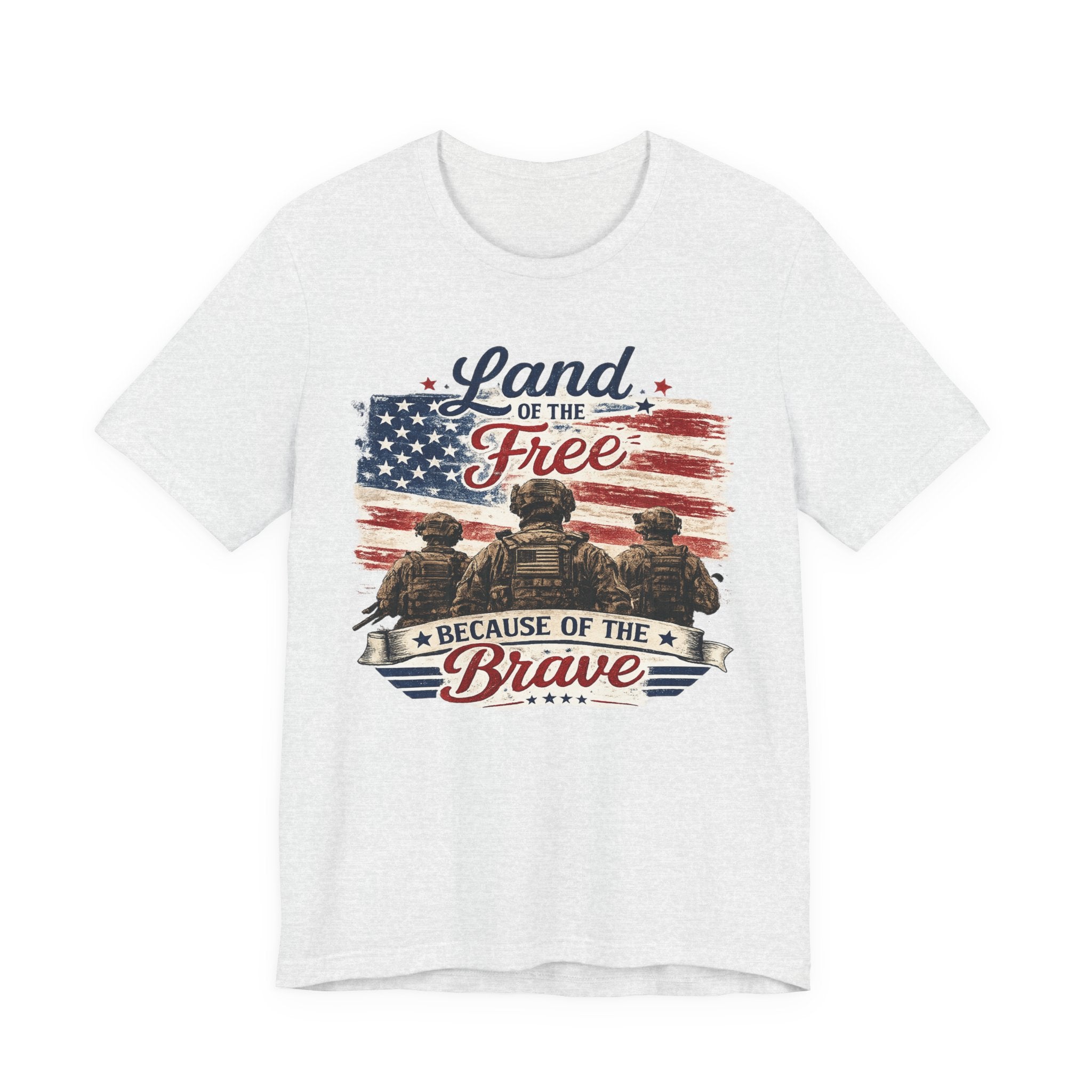 Land of the Free Because of the Brave T-Shirt — Patriotic Military American Flag Tee
