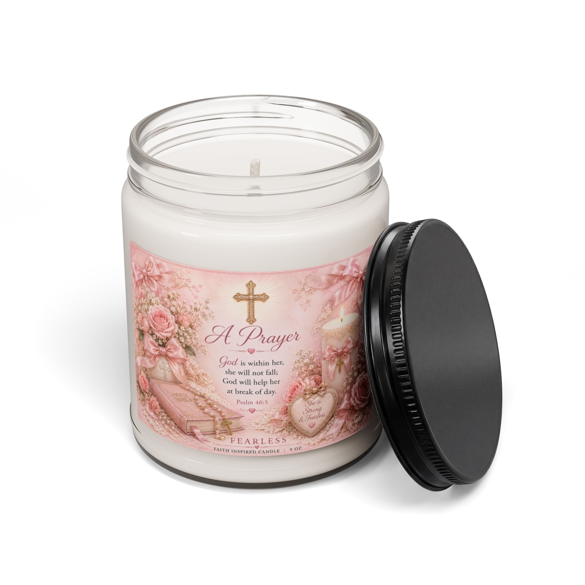 A Prayer Scented Soy Candle — 9oz Cross & Scripture Comforting Floral Gift