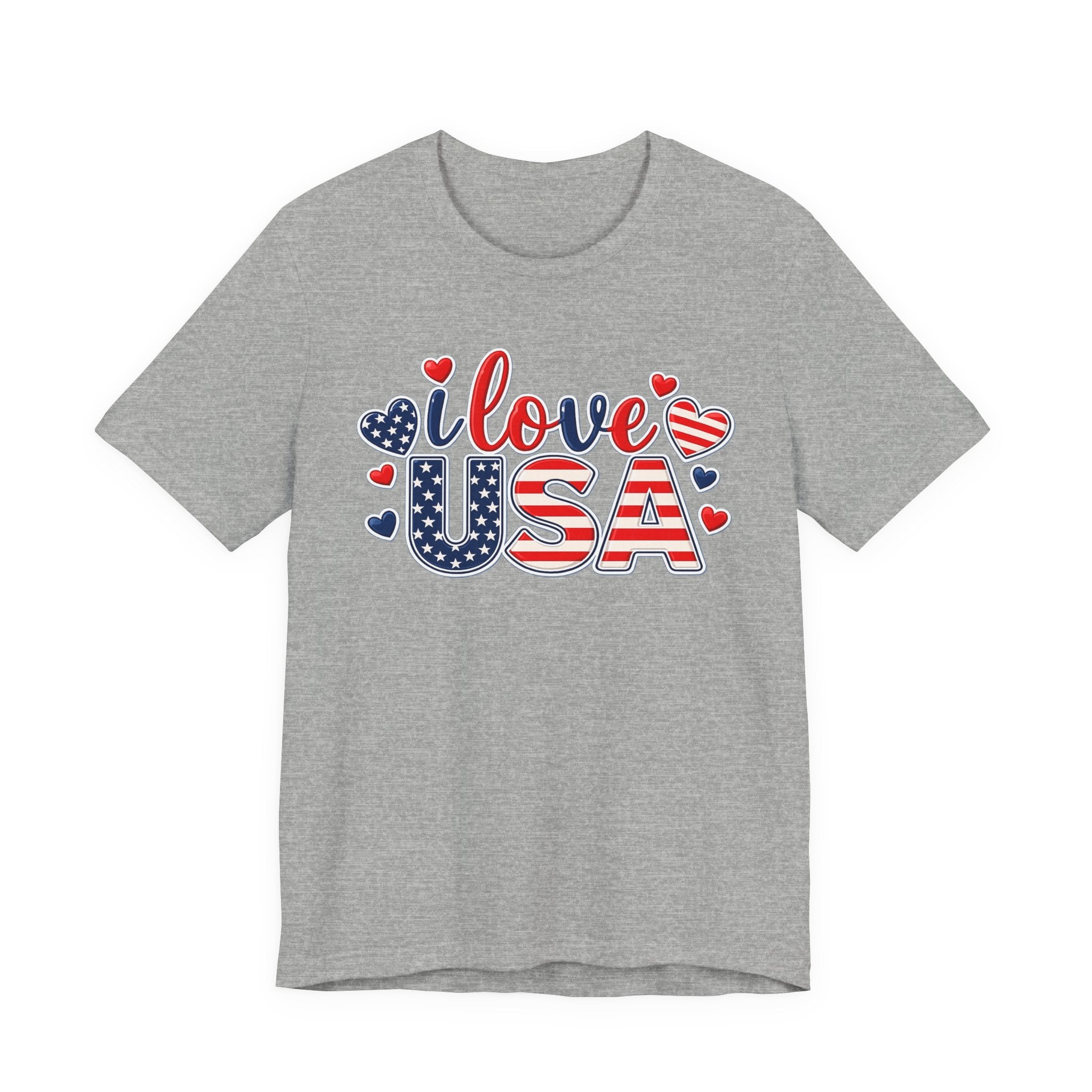 I Love USA T-Shirt — Patriotic Hearts Fourth of July Tee
