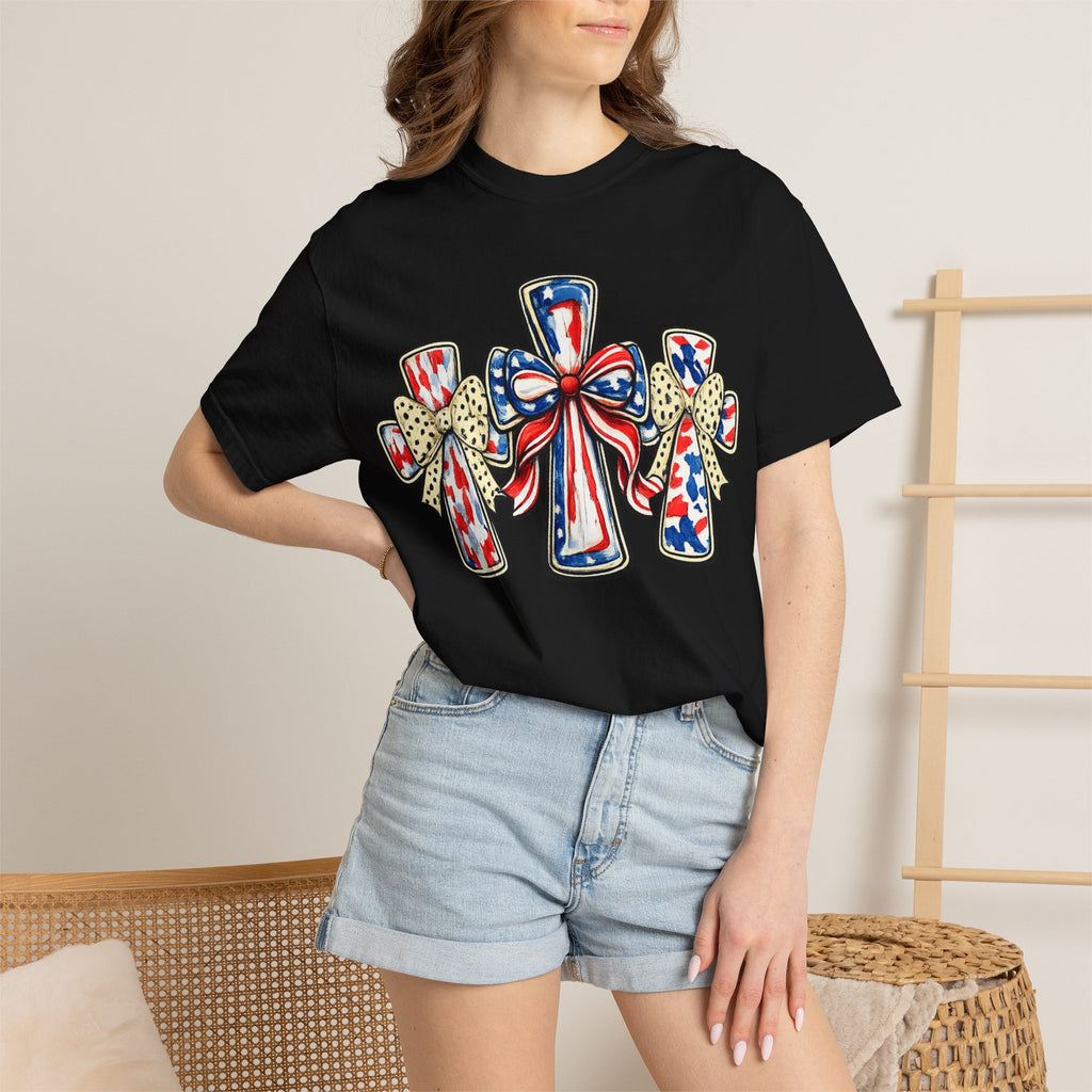 Patriotic Ribbon Crosses T-shirt | American Flag Bow Crosses