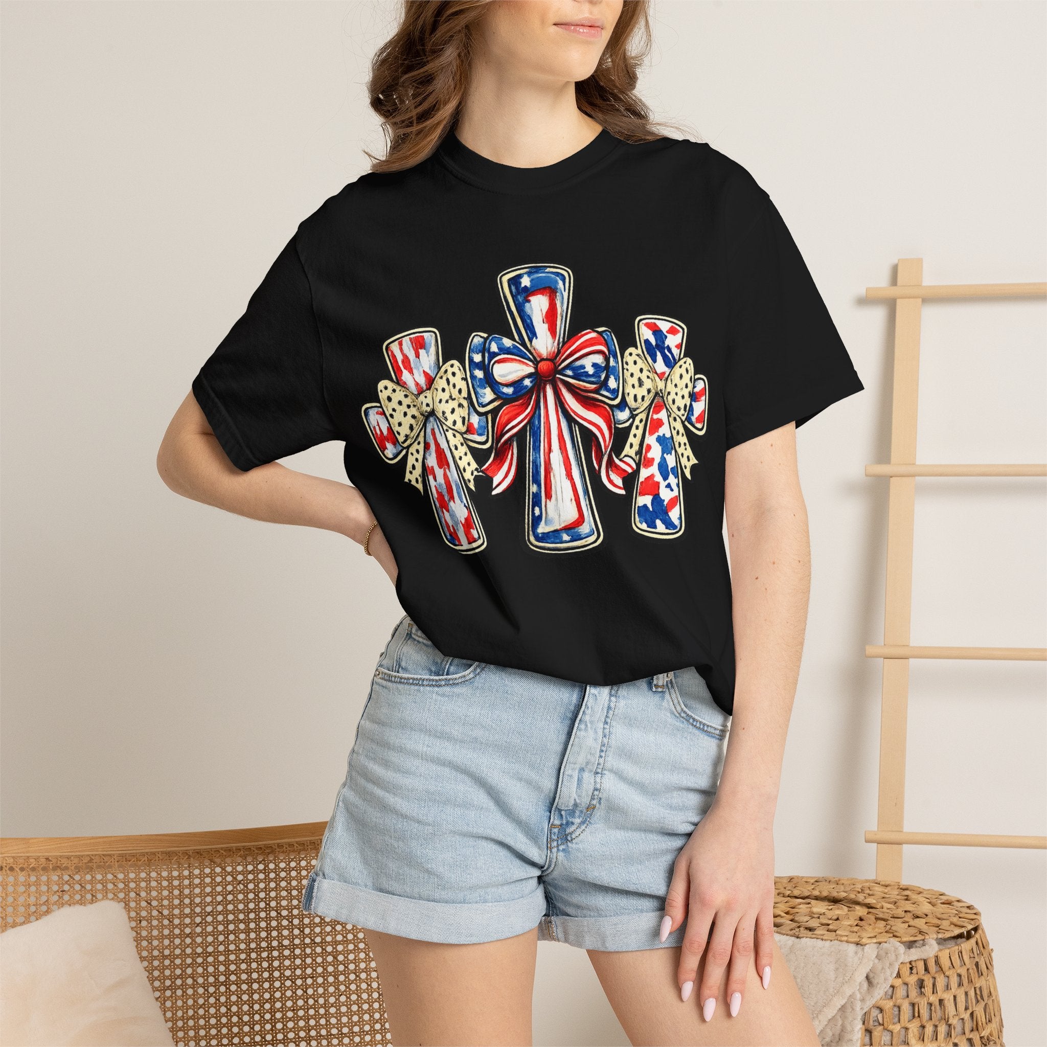 Patriotic Ribbon Crosses T-shirt | American Flag Bow Crosses