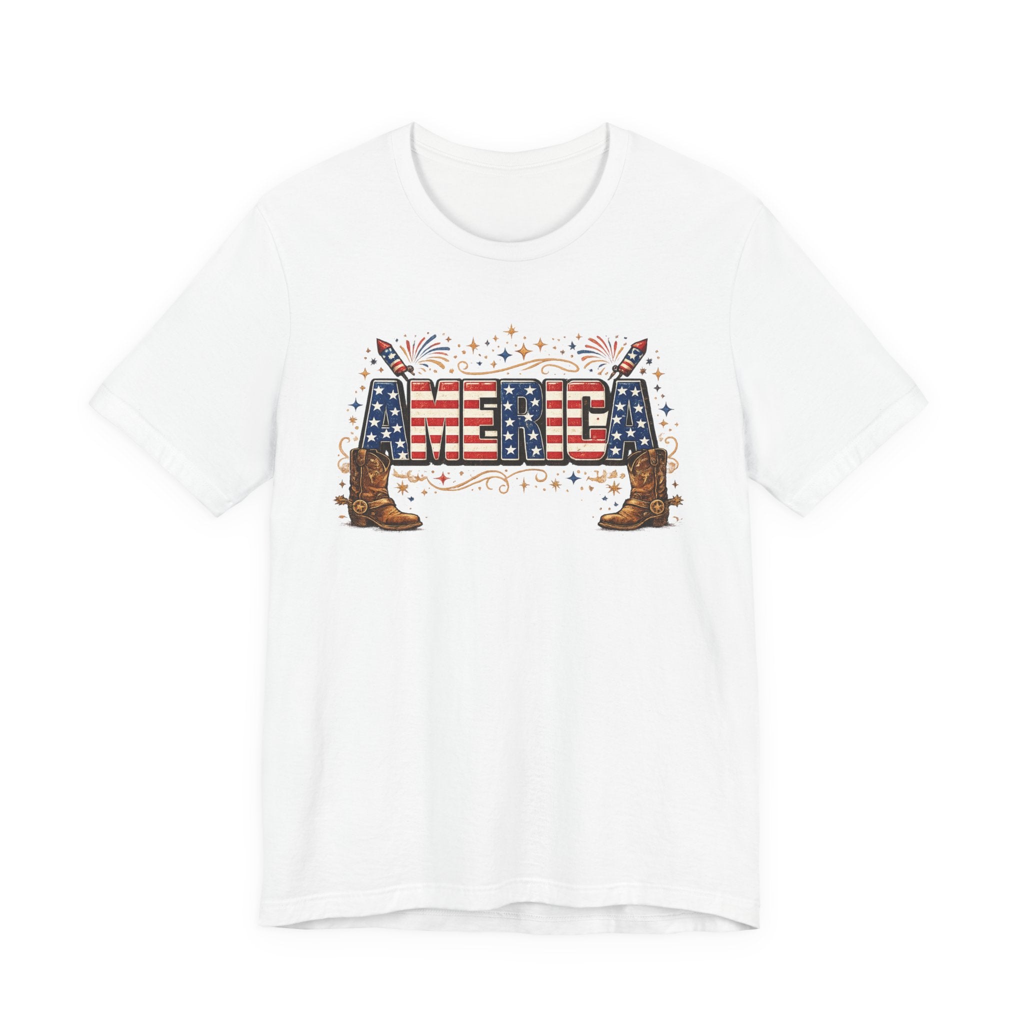 Merica Patriotic Tee – USA Flag Cowboy Boots 4th of July Shirt