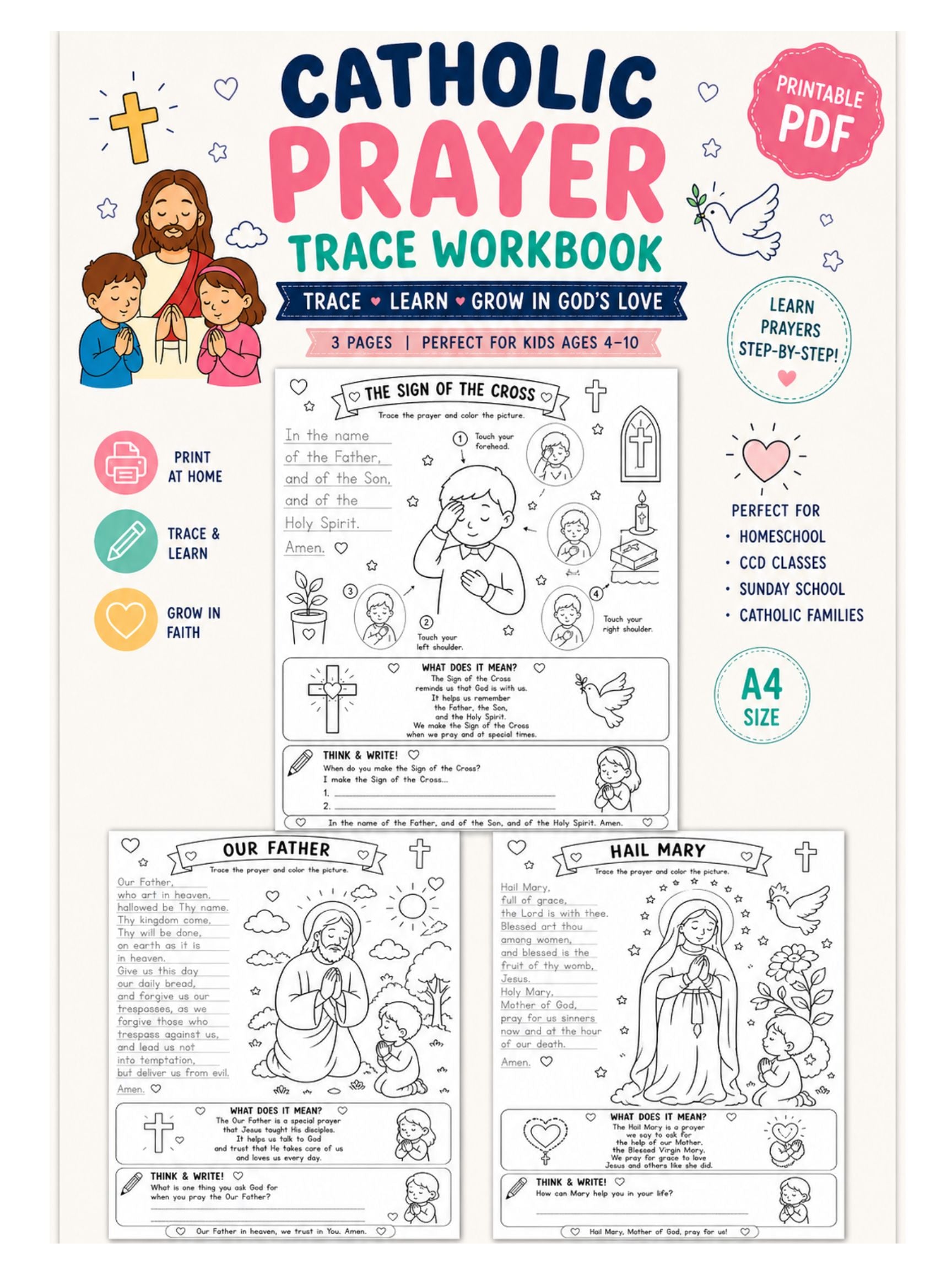 Catholic Prayer Trace Workbook - Digital Download